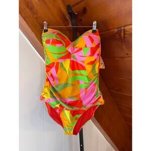 NWT Anne Cole Mod Tropical Twist Front Shirred One-Piece Swimsuit sz 14